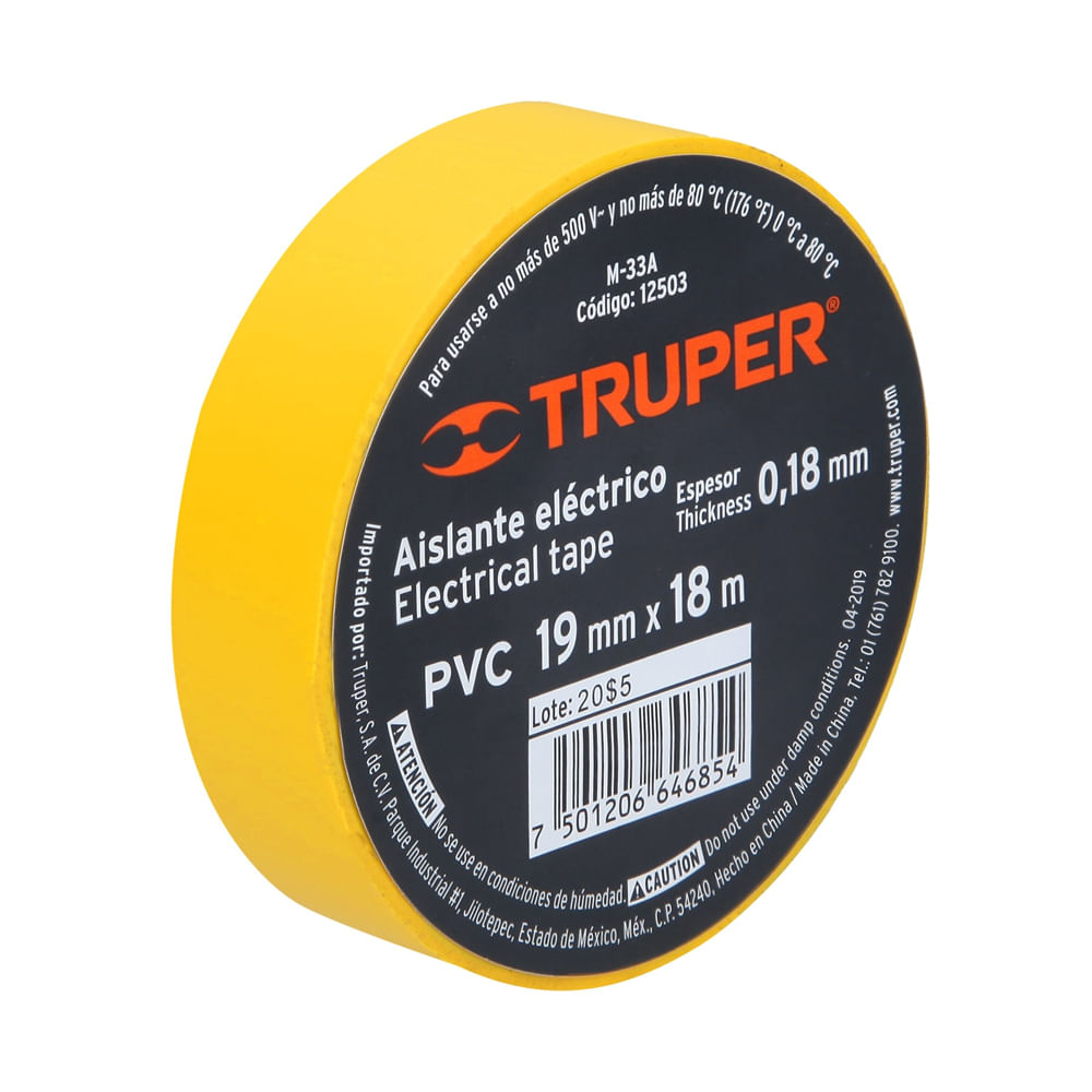 Cinta Aislante Amarilla 19 mm X 18 m Truper 12503