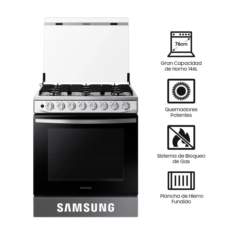 Cocina a Gas SAMSUNG 6 Quemadores NX52T5311PS/PE Black Smog