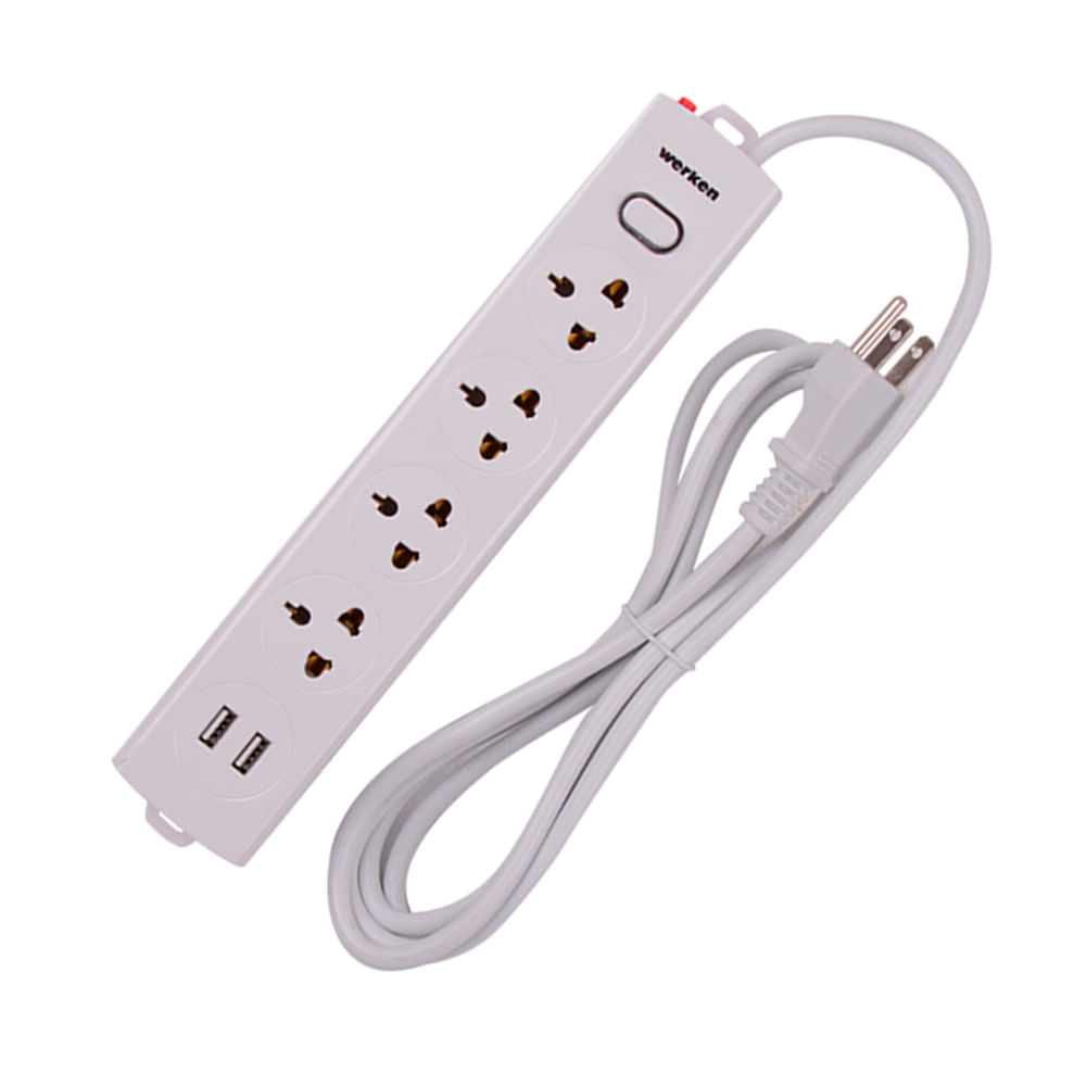 Extensión eléctrica 03 Toma de corriente + 04 Puertos USB Regleta