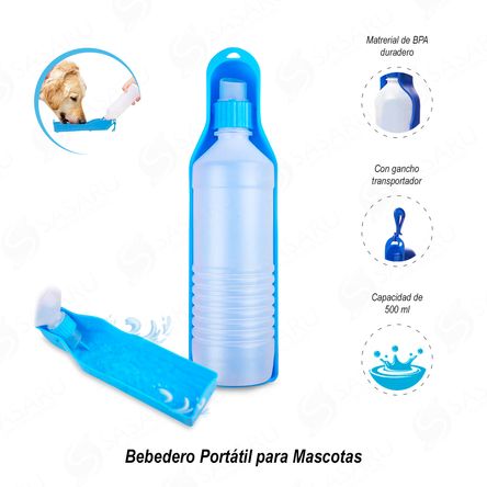 Botella y bebedero azul 250ml —  — Bebedero portátil perros