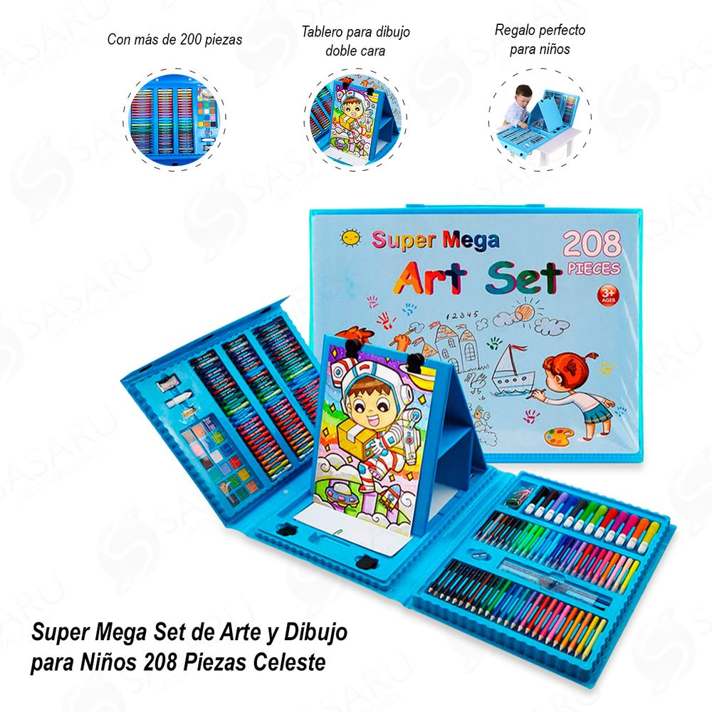 Super Mega Set de Arte 208 Piezas Kit de Dibujo Niños Celeste I Oechsle -  Oechsle