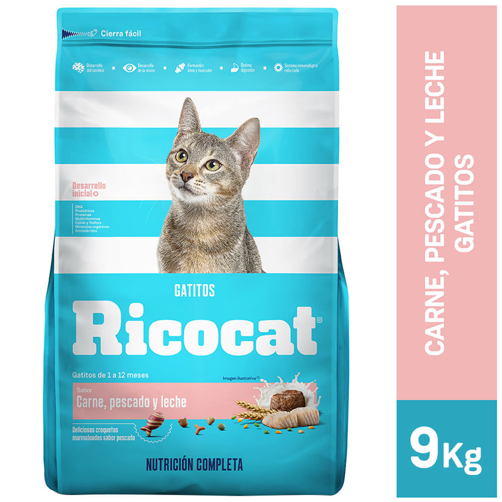 Alimento para Gato RICOCAT Gatito Sabor Carne Pescado y Leche Bolsa 9Kg