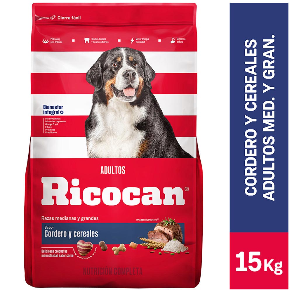 Alimento para Perro RICOCAN Adultos Medianos y Grandes Sabor Cordero y Cereales Bolsa 15Kg
