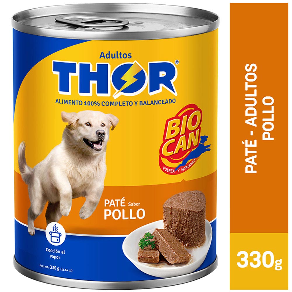 Alimento Húmedo para Perro THOR Adulto Sabor Pollo Lata 330g