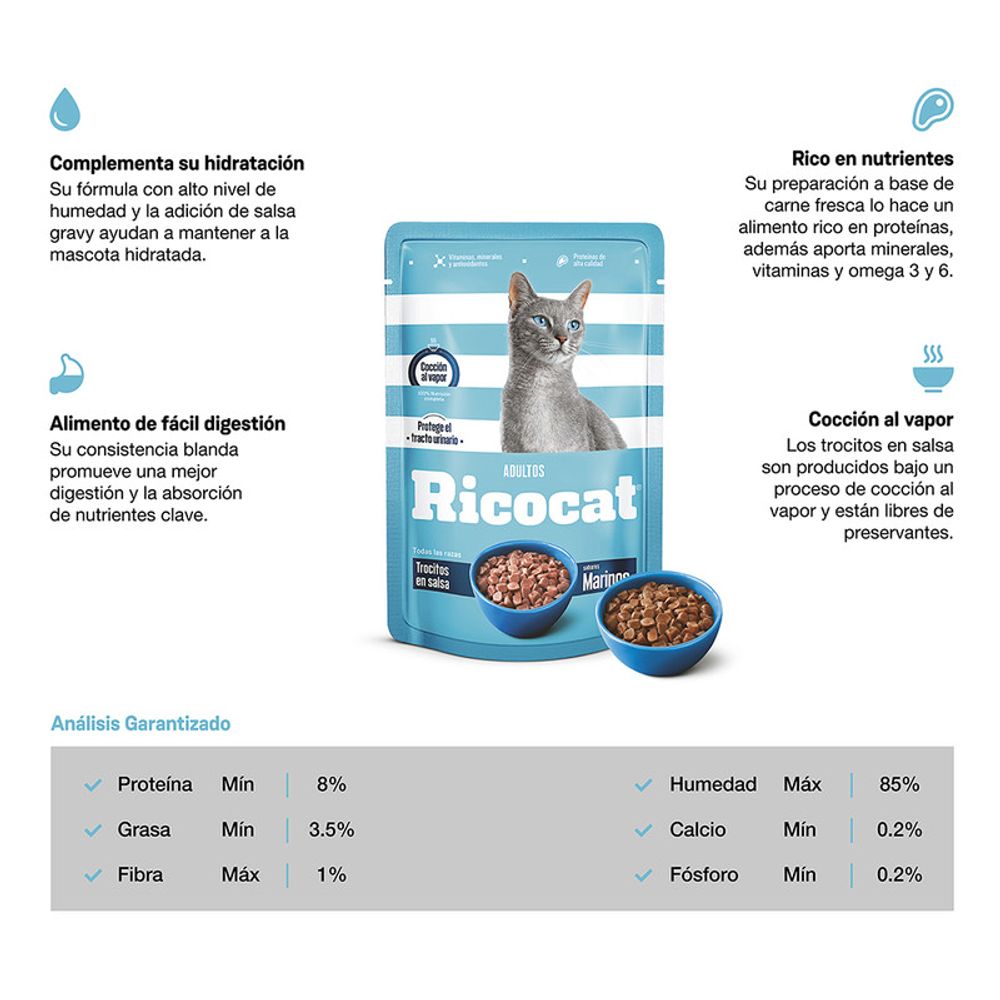 Ricocat Pouch Trocitos Marino Adultos 85 Gr Promart Promart