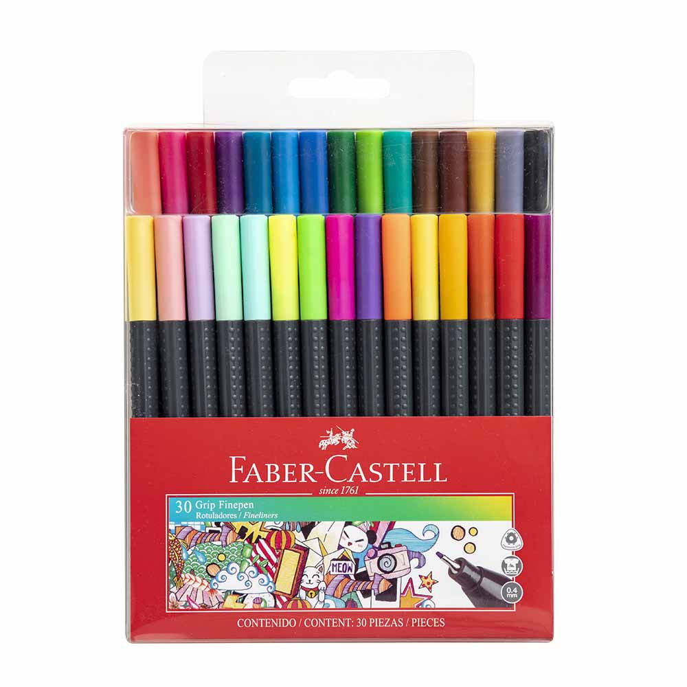 Plumónes FABER-CASTELL Punta Fina Grip Blister 30un - Promart repaper faber castell