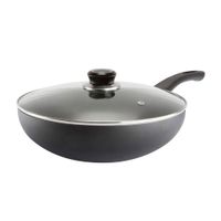 Sartén Wok de Acero Inoxidable Record N28 con Tapa de Vidrio