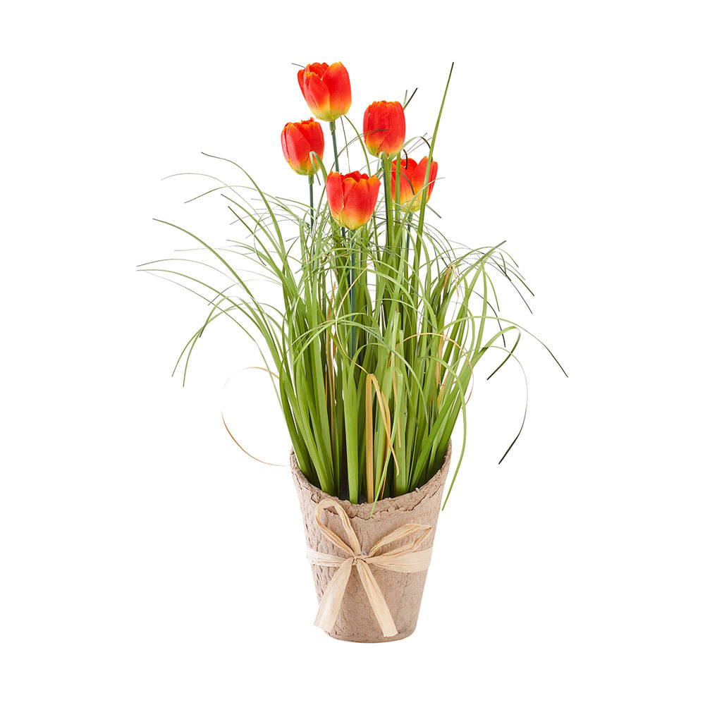 Grass con tulipan naranja en maceta 36cm - Promart