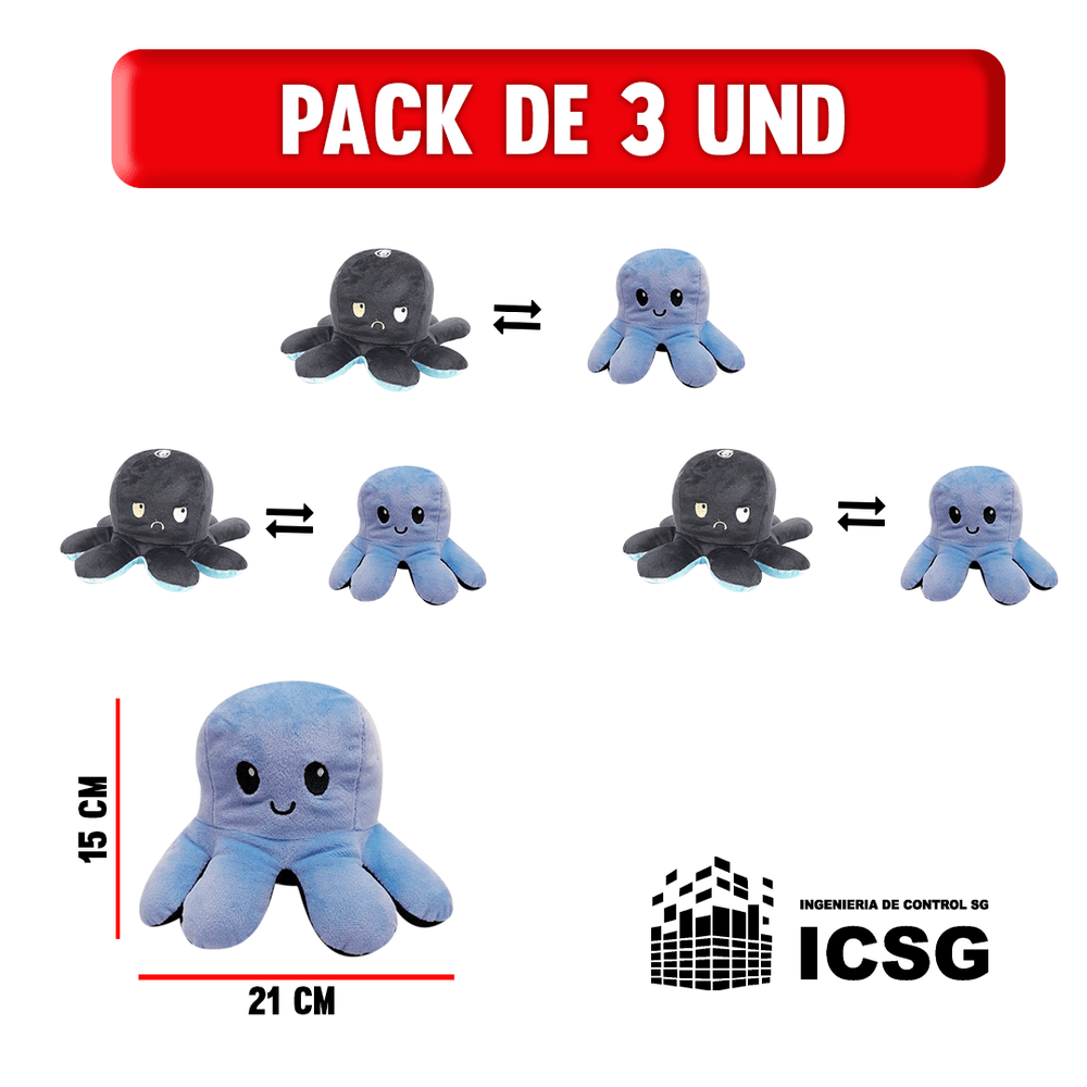 Peluche Pulpo Reversible AZUL Y CELESTE x3un Regalo Promart