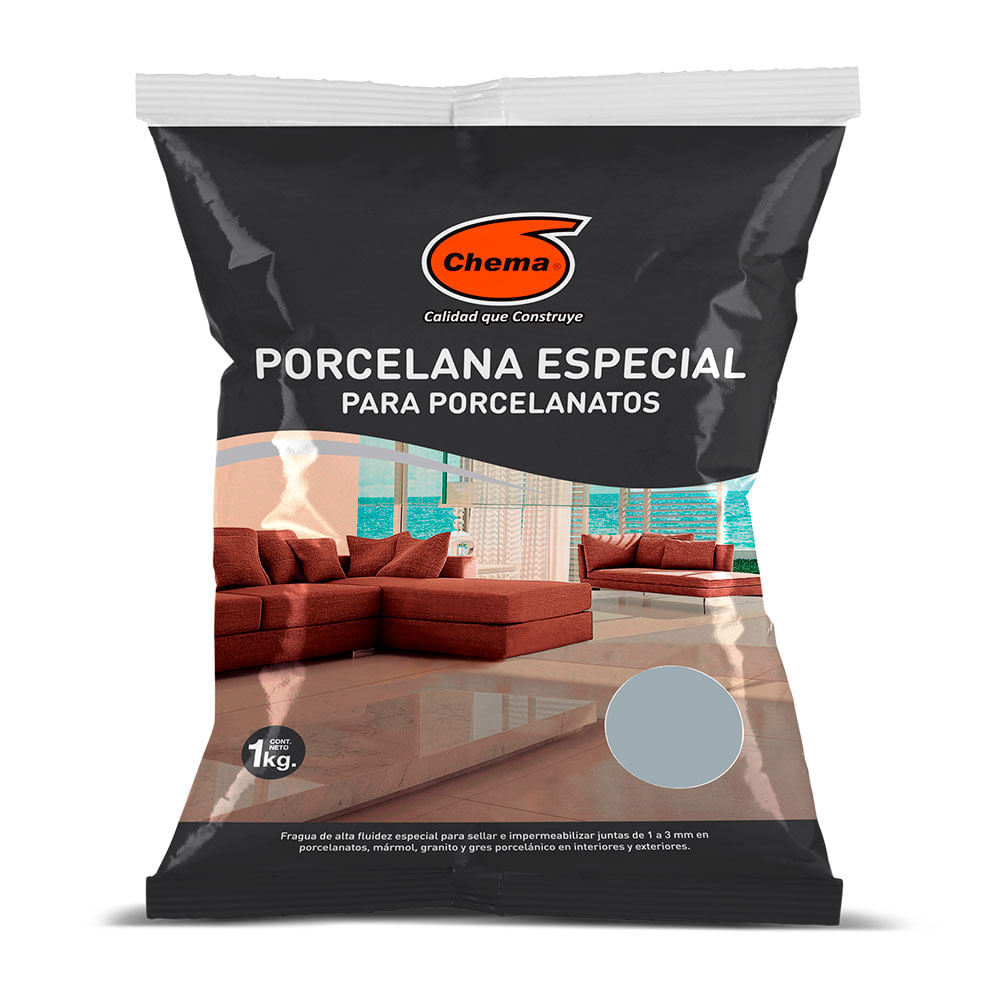 Fragua Chema Porcelana Especial Porcelanato Plt 1kg Gris Impermeable