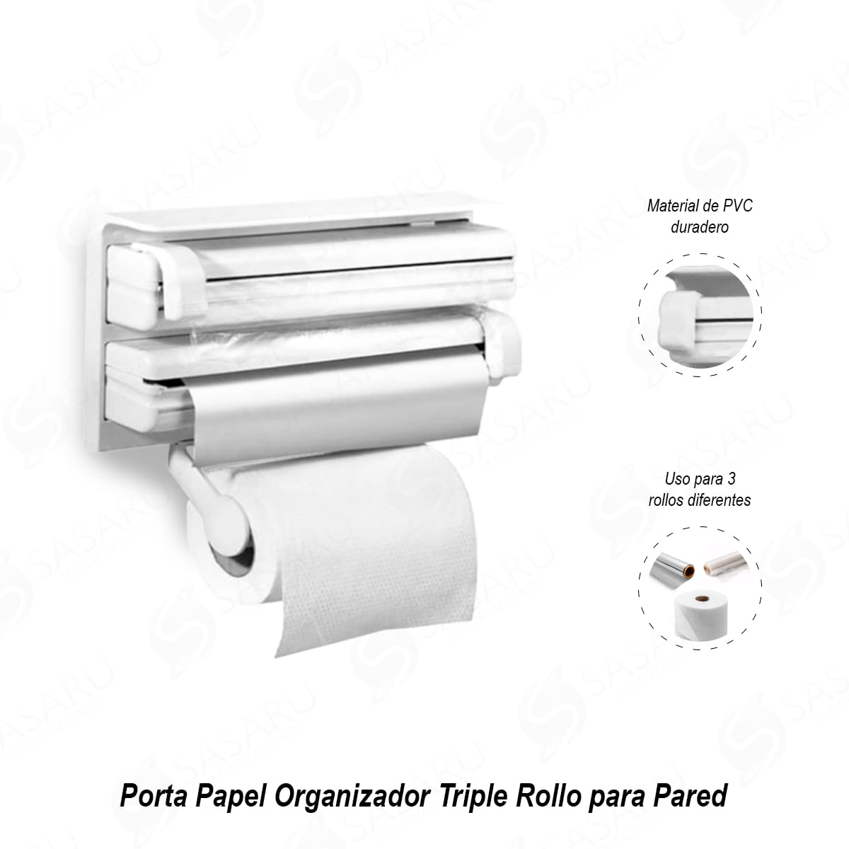Porta Papel Organizador Triple Rollo para Pared
