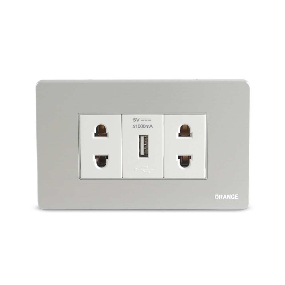 Tomacorriente Doble + USB Plateado Metallic - Promart tomacorriente con usb