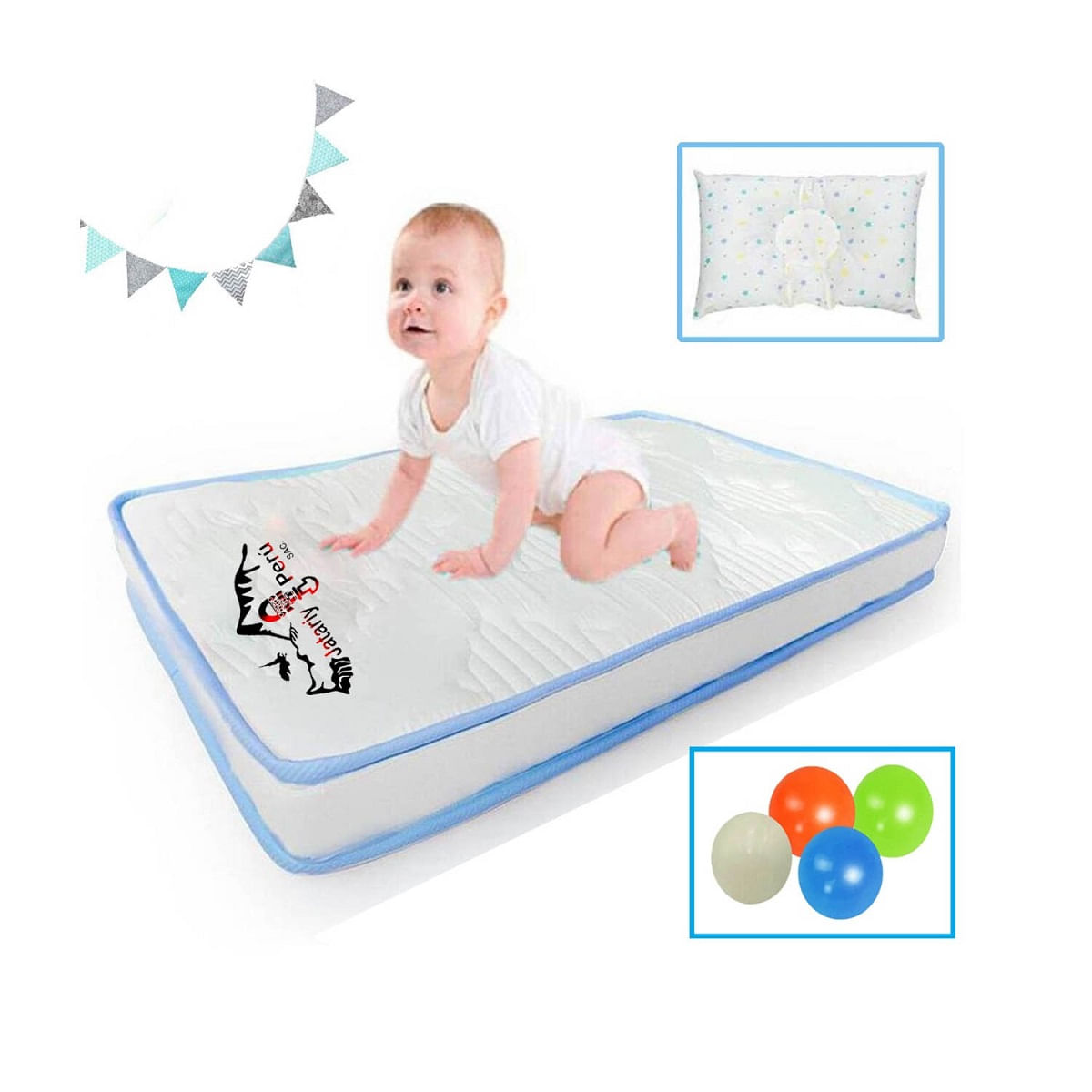 Colchón de Bebe para Cunas Pack and Play de 10cm Azul