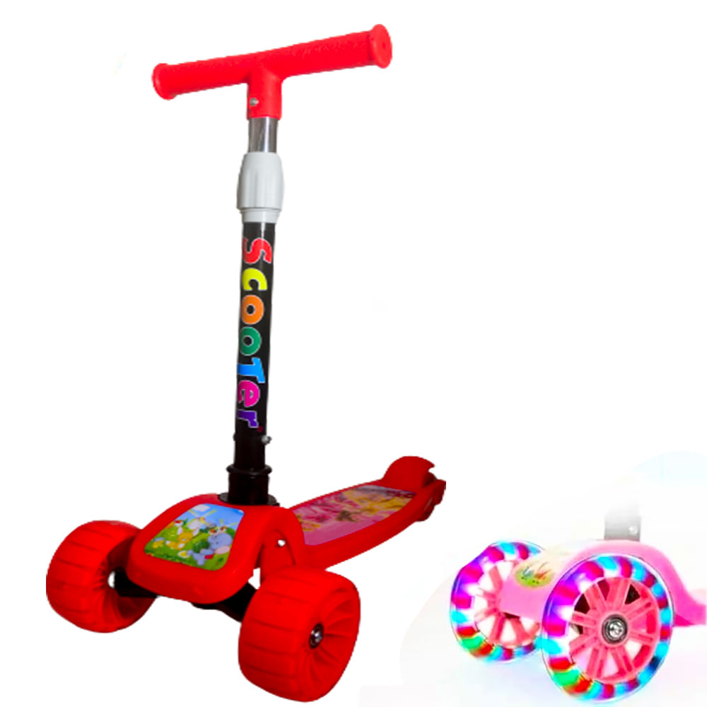 Scooter Plegable Infantil Con Luces Multicolor Rojo