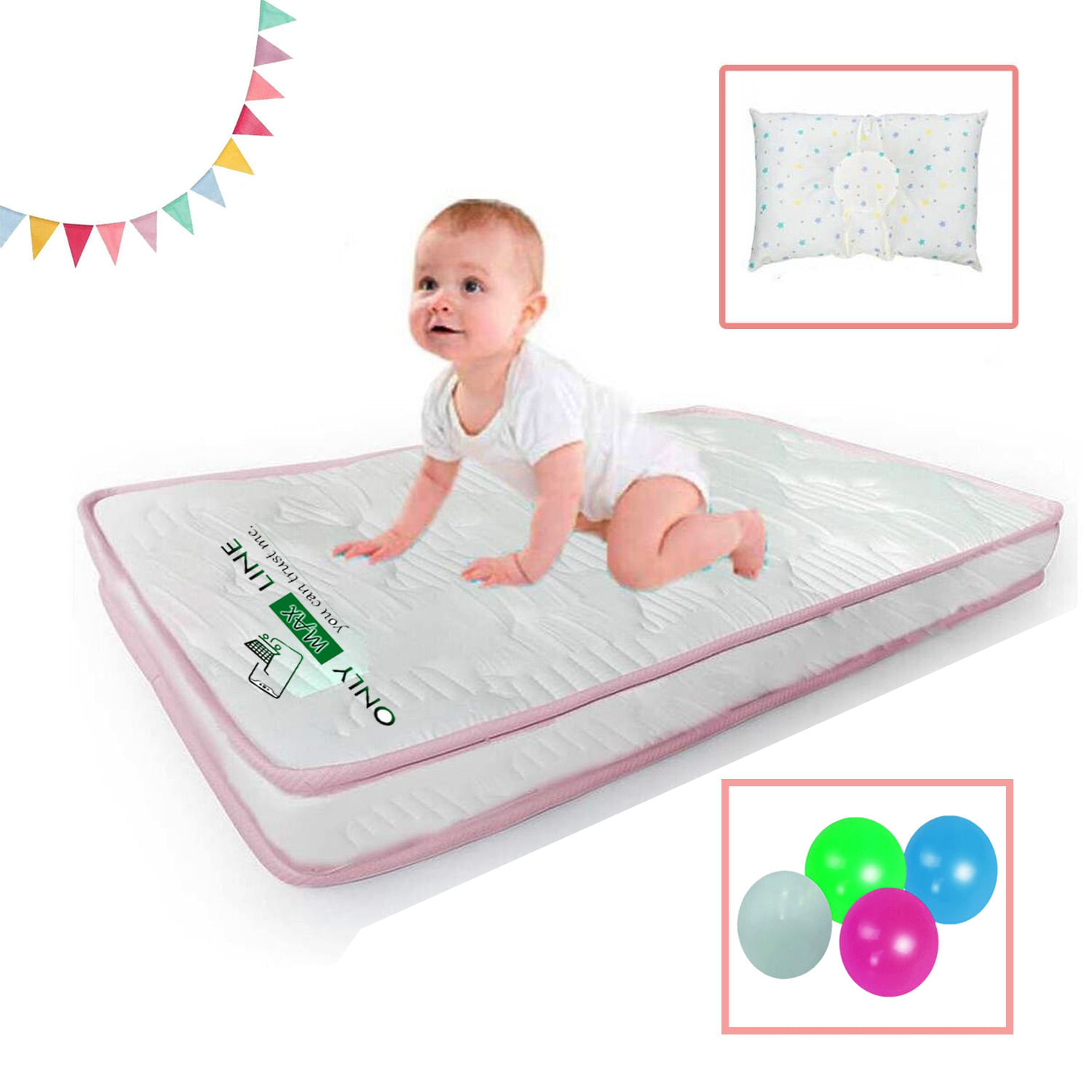 Colchón de Bebe para Cunas Pack and Play de 10cm Rosado