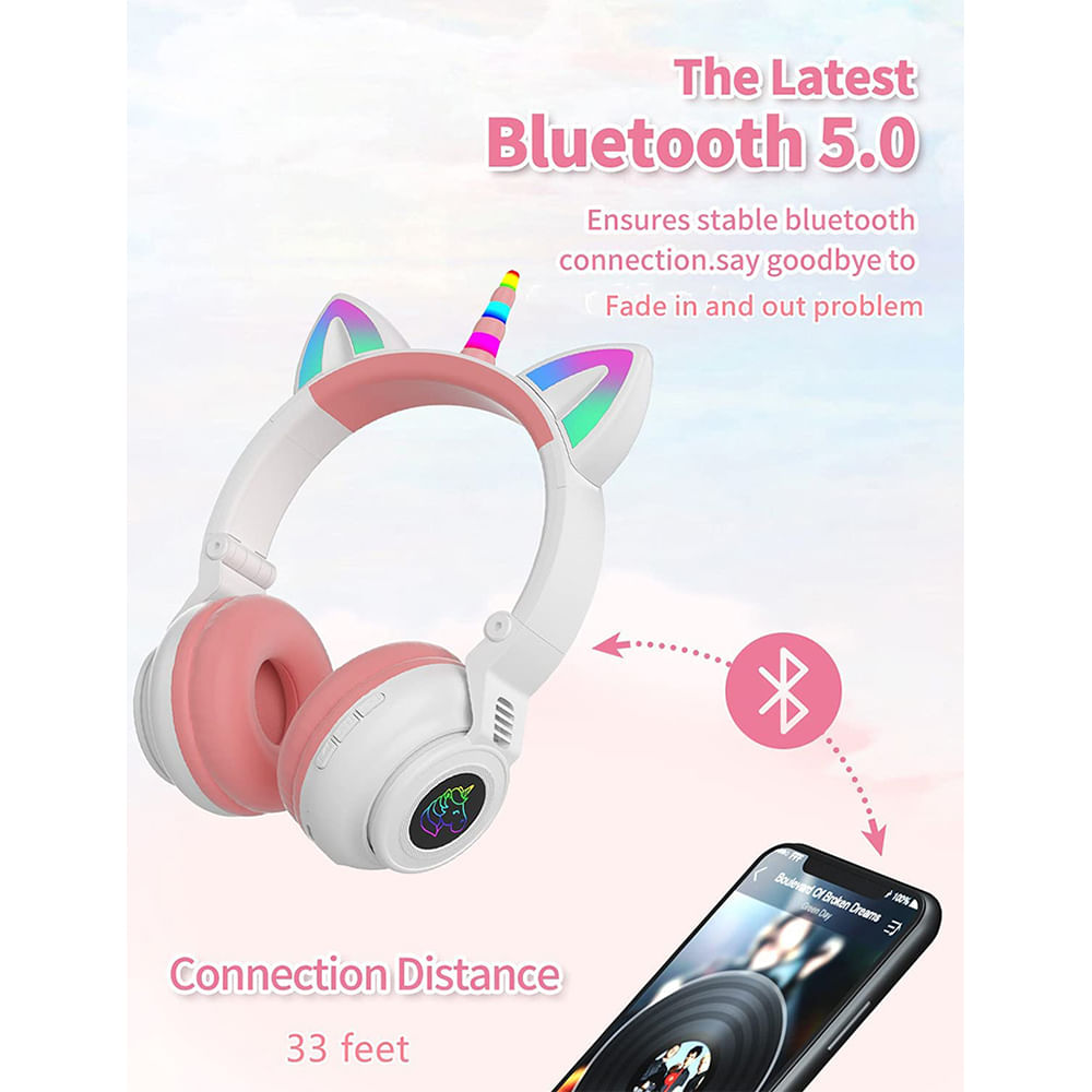 Audífonos Bluetooth Unicornio Oreja Con Luz Led y Micrófono: Blanco con  Rosa | Promart - Promart