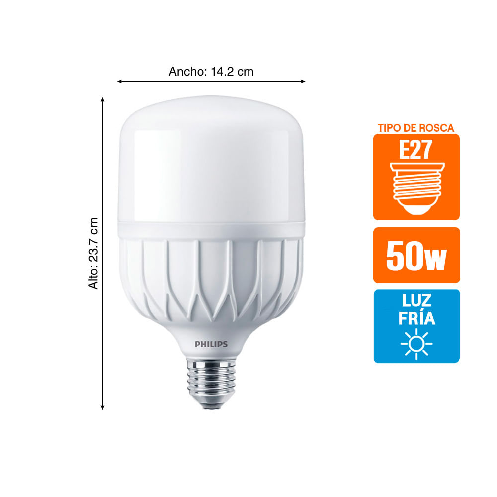 Philips Bombilla LED E27 luz blanca 8 W equivalentes a 50W en incandescencia