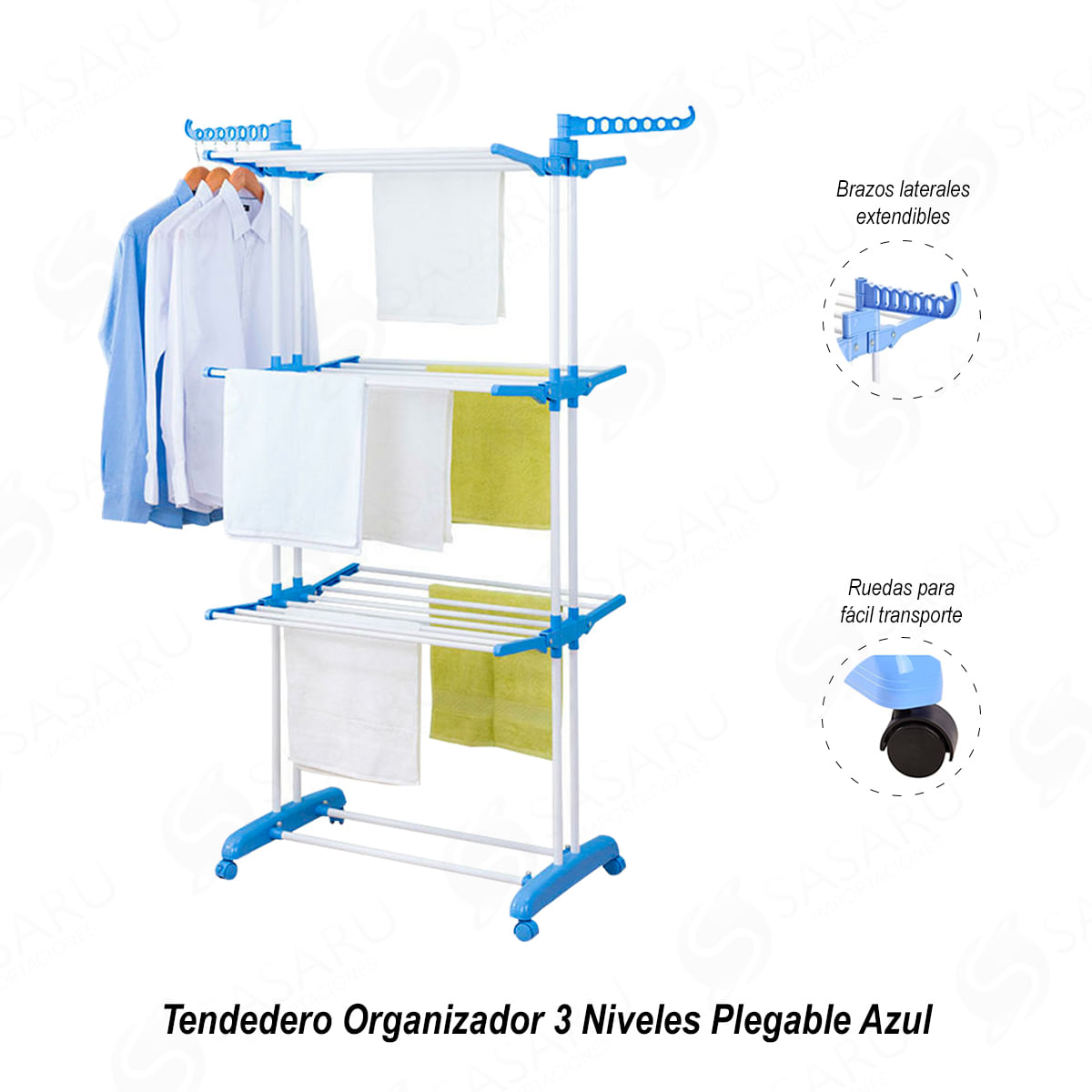 Tendedero Organizador 3 Niveles Plegable Azul