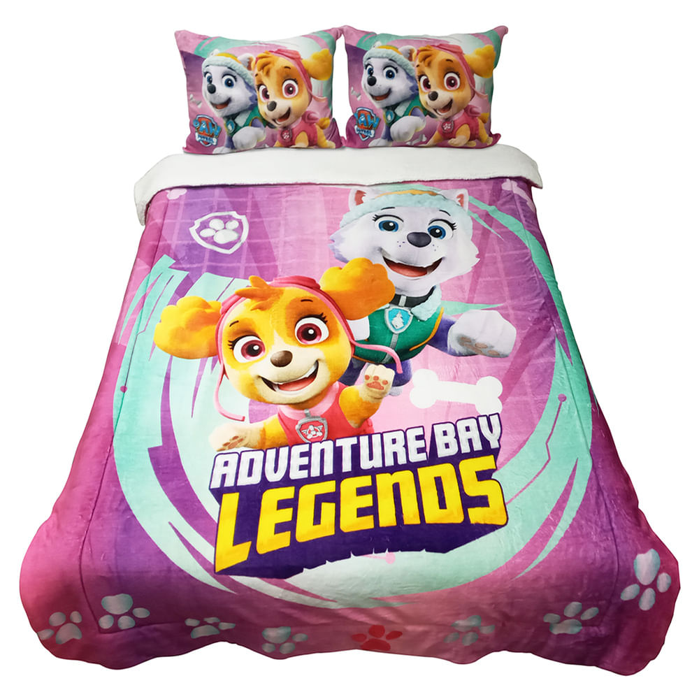 Edredón Flannel con Sherpa + 2 Funda Sham Paw Patrol Sweet 2 Plazas