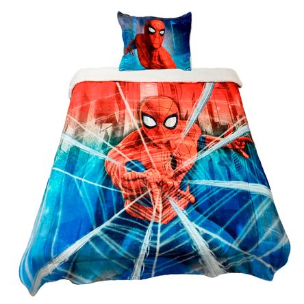 Edredón Flannel con Sherpa + 1 Funda Sham Spider-Man Telaraña  Plazas -  Promart