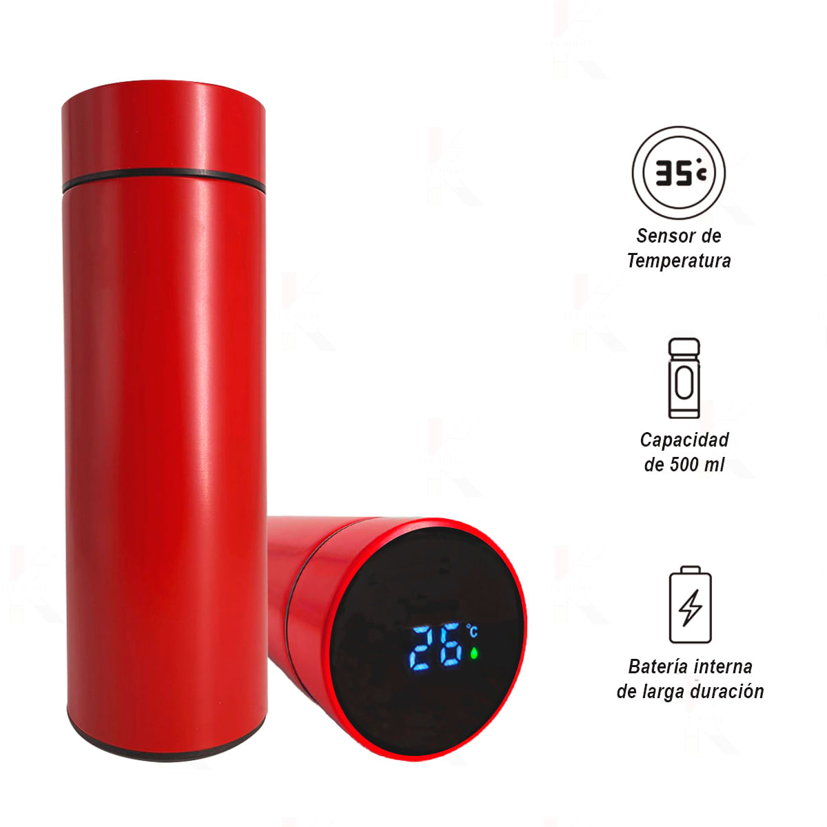 Termo Inteligente Digital Rojo 500 ml + Filtro de Té