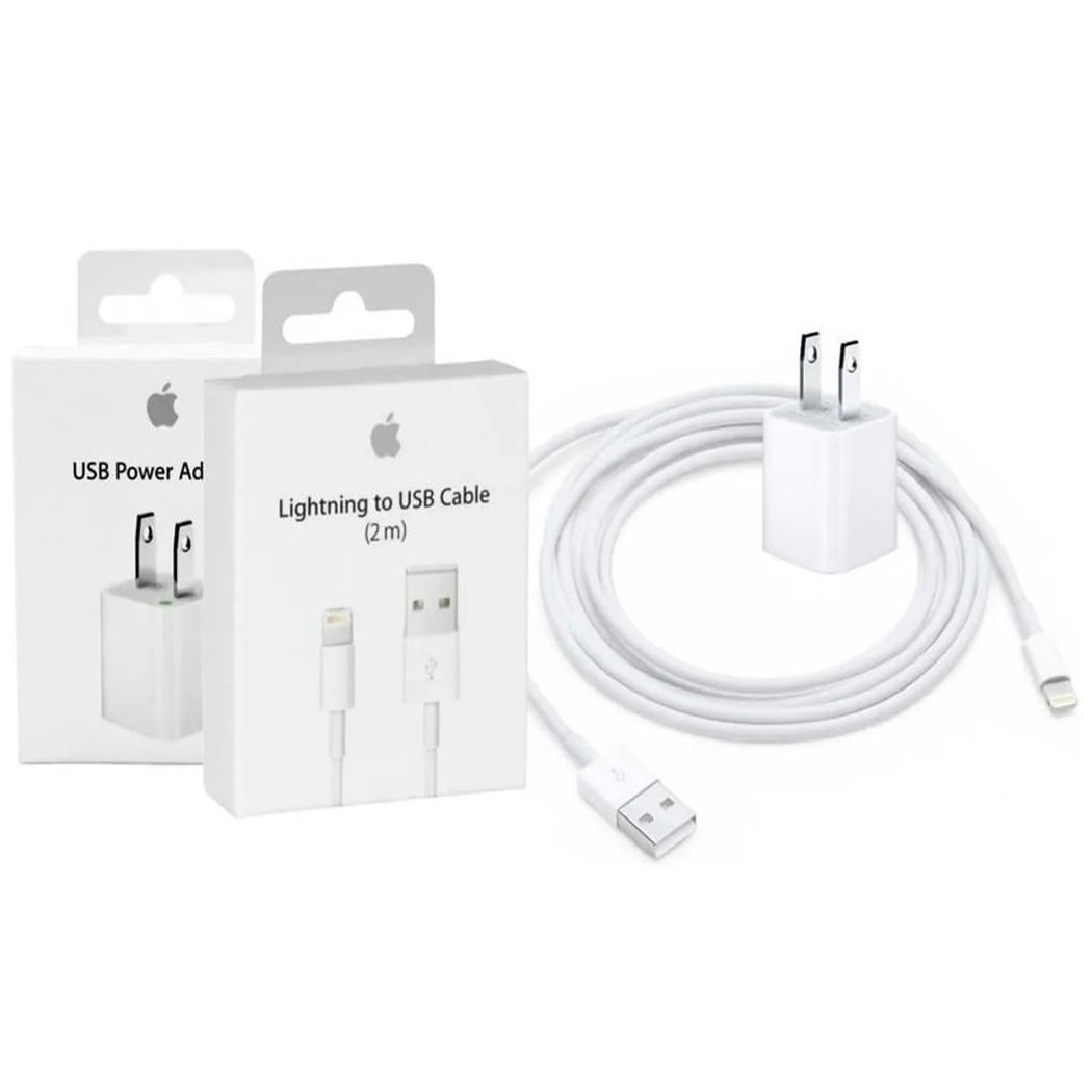 Cargador 5W Power Adapter + Cable 2M Lightning para iPhone Blanco