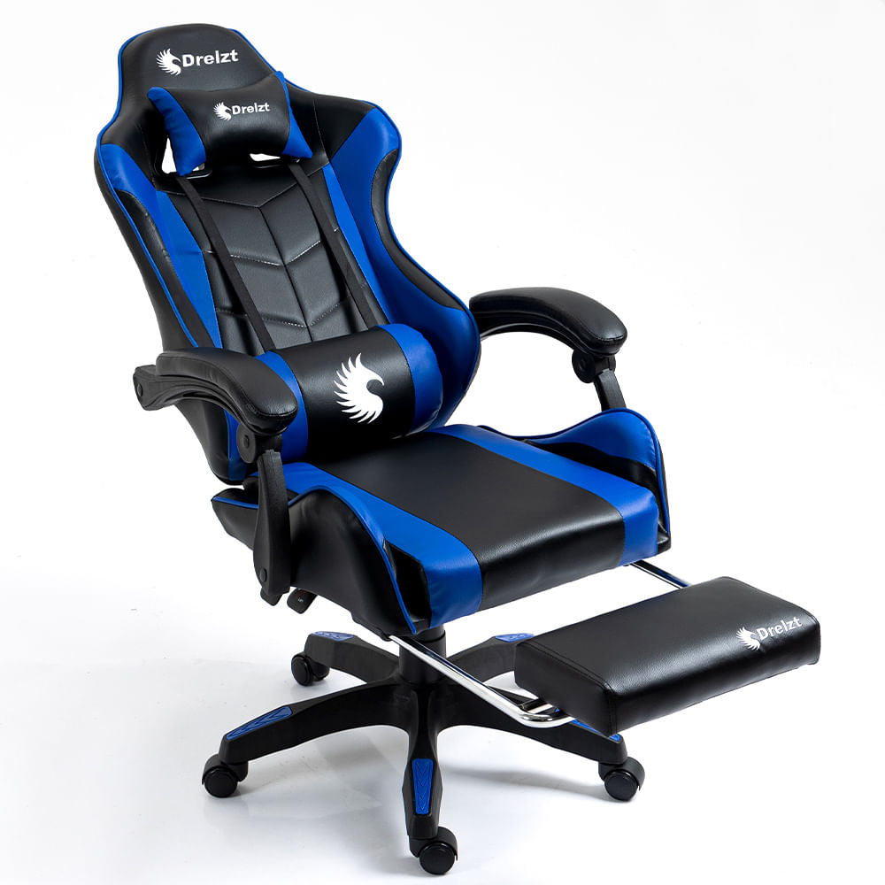 Silla Gamer Ergonómica Dreizt Shine Series Azul Con Posapies Reclinable