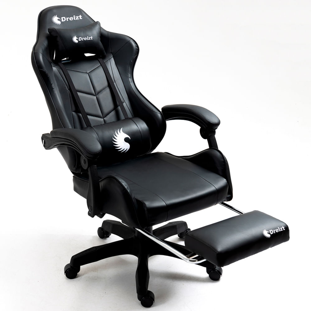Silla Gamer Ergonómica Dreizt Shine Series Negro Con Posapies Reclinable