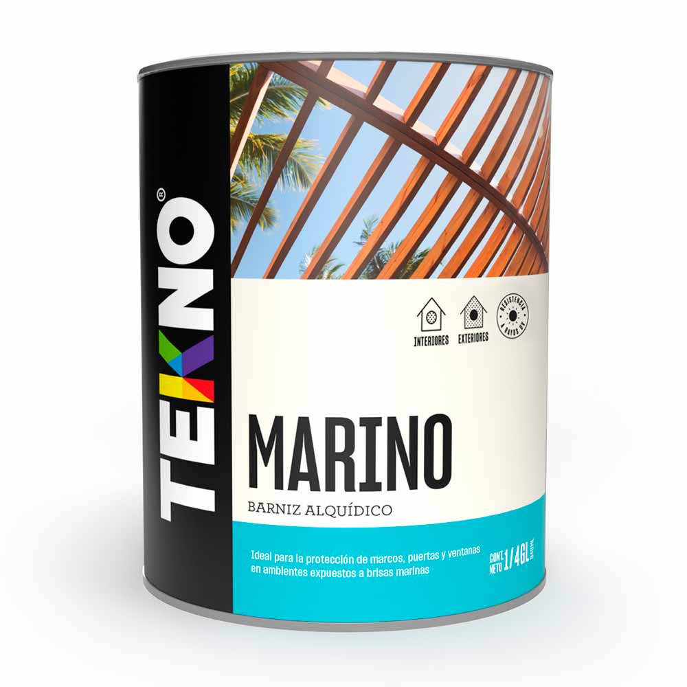 Barniz Marino Brillante Tekno 1/4 galón Protección Resistente para Madera