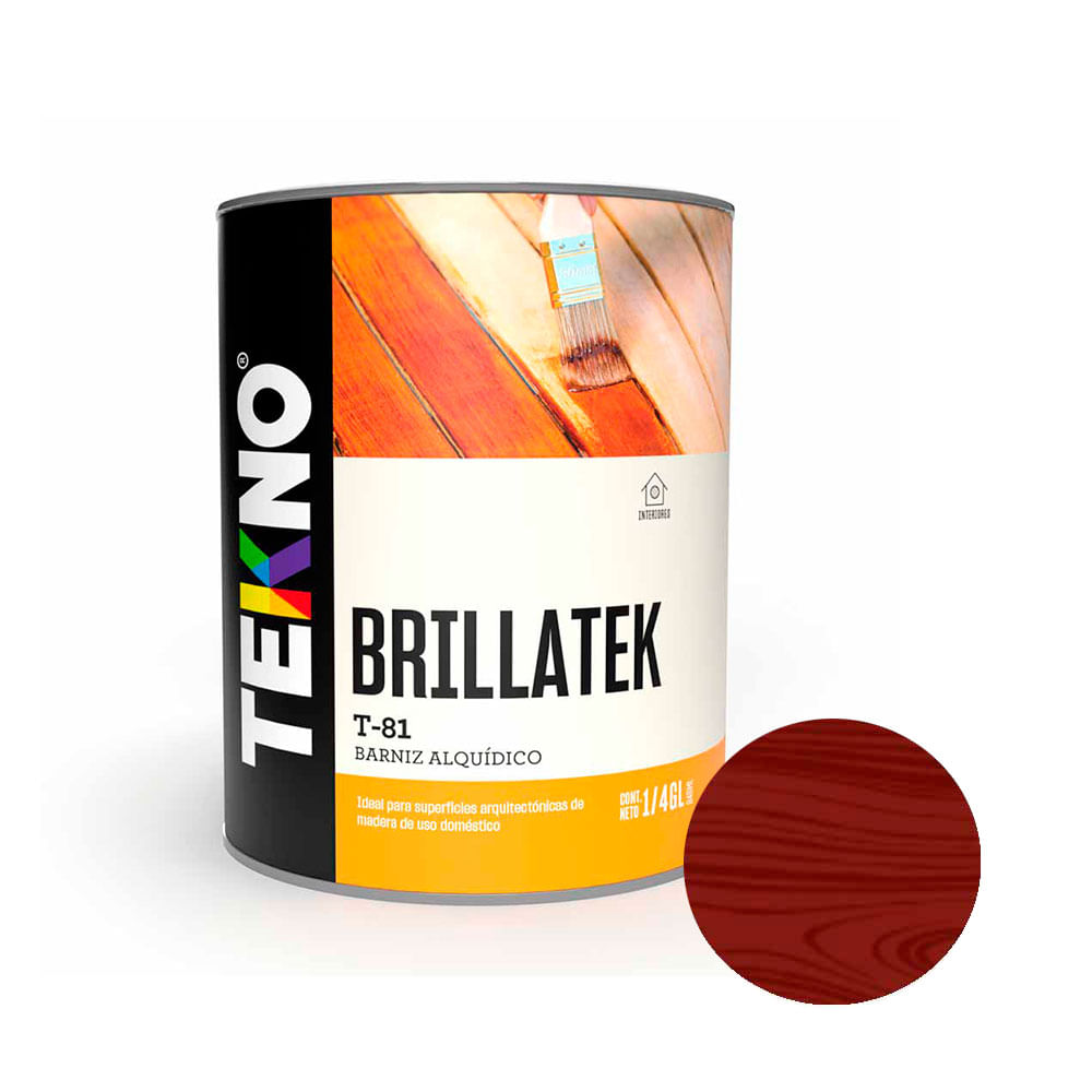 Barniz Brillante Tekno T81 Caoba 1/4 galón: Protección y brillo para tus superficies