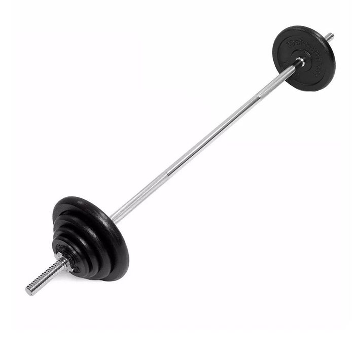 Set Barra Recta Cromada Pesas Redondas Promart