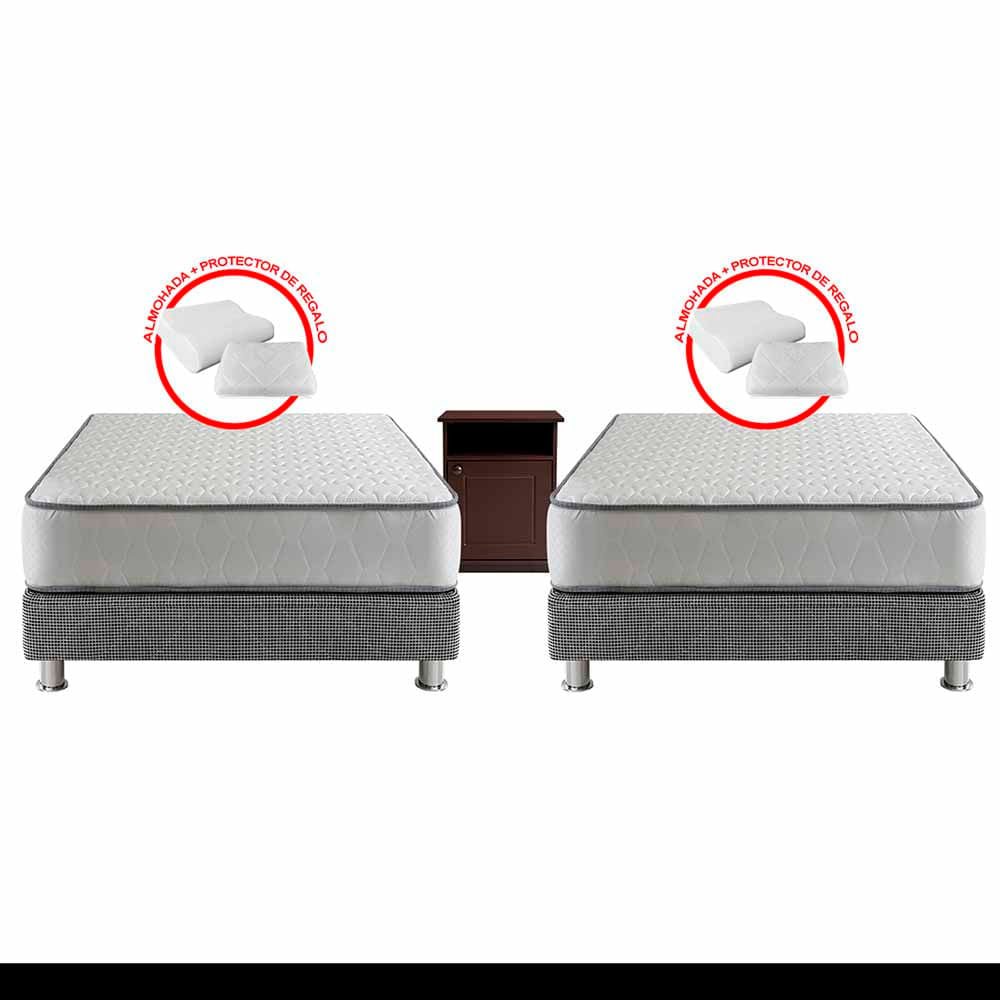 Cama Doble Box Tarima FORLI Elegant 1.5 Plz + 1Velador + 2 Almohadas + 2 Protectores