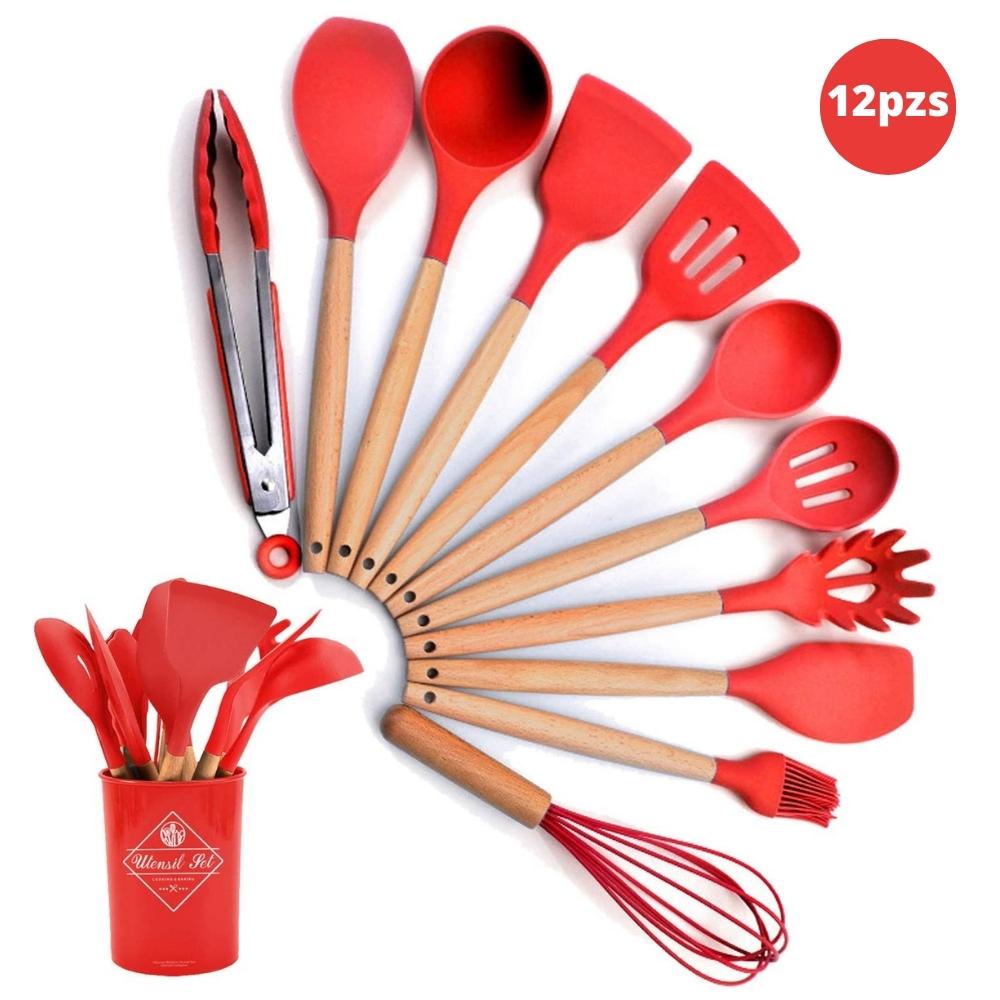 Set de Cucharones Utensilios de Silicona para Cocina Rosado 12PCS 528U -  Promart