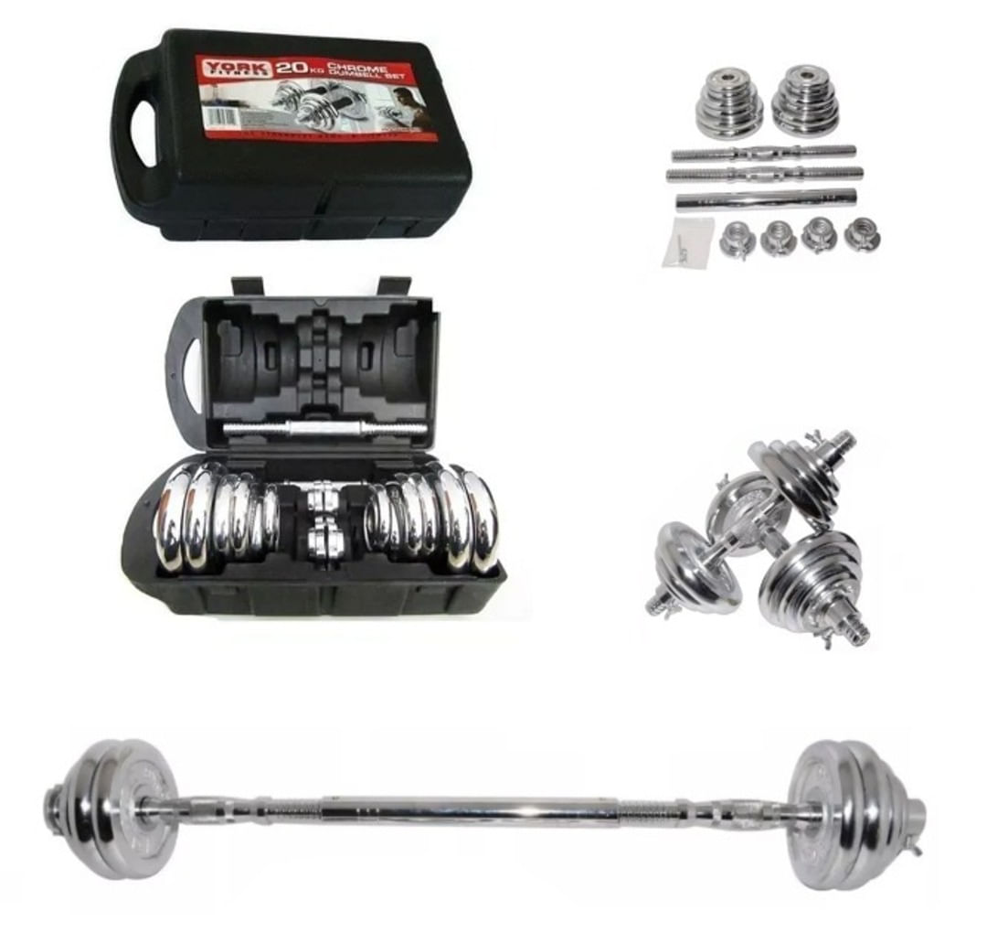 Maletín de Pesas 20 Kg Discos Cromados más Adaptador y Manubrios