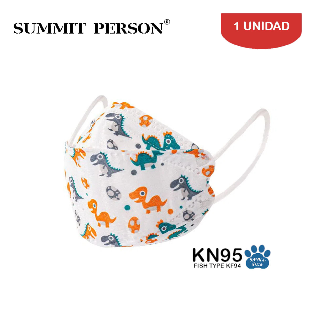 Mascarilla KN95 Summit Person Fish Type Niño Diseño Dinosaurios 1 Unidad