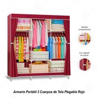 Armario Portátil 3 Cuerpos de Tela Plegable Rojo