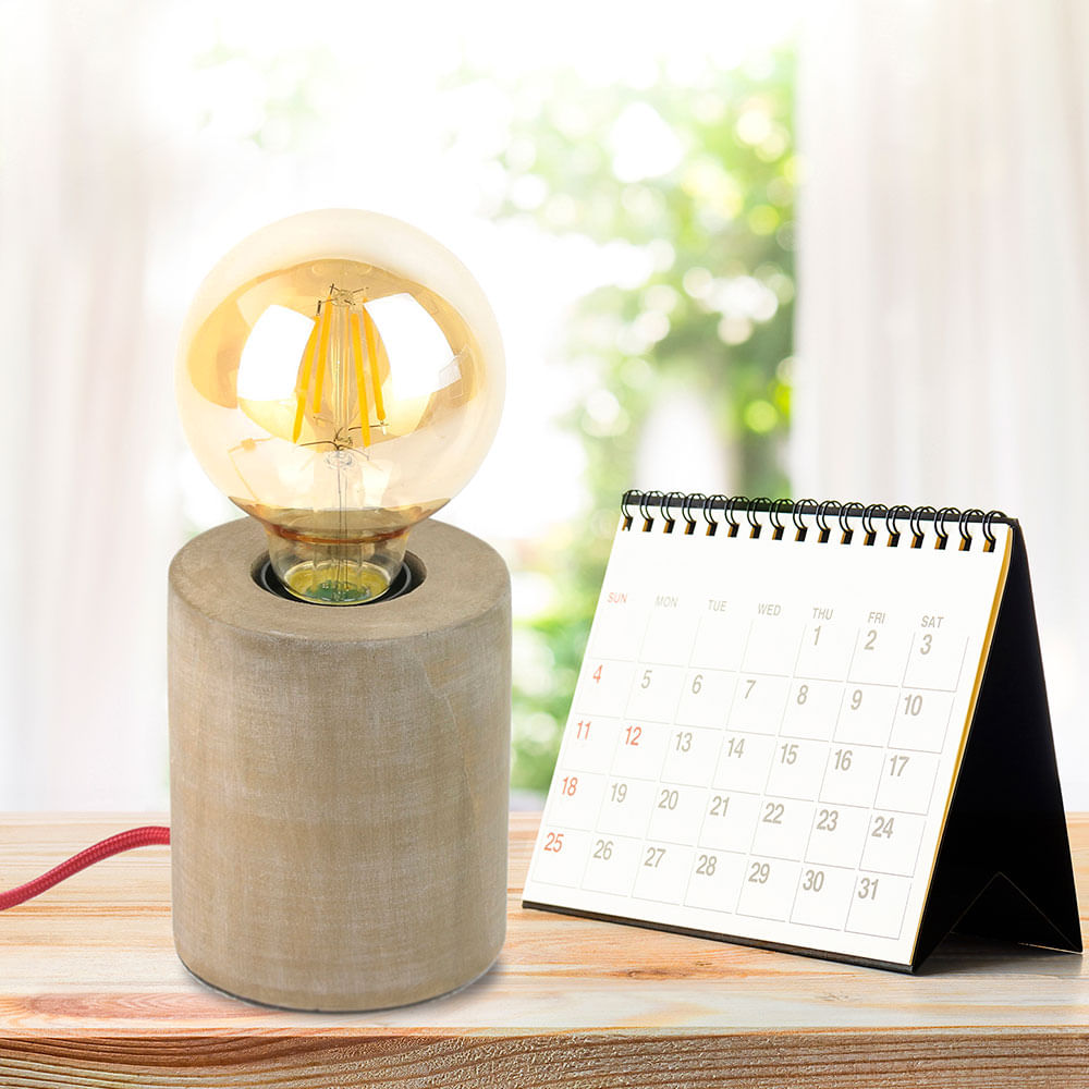 lampara de mesa cylinder wood cable rojo