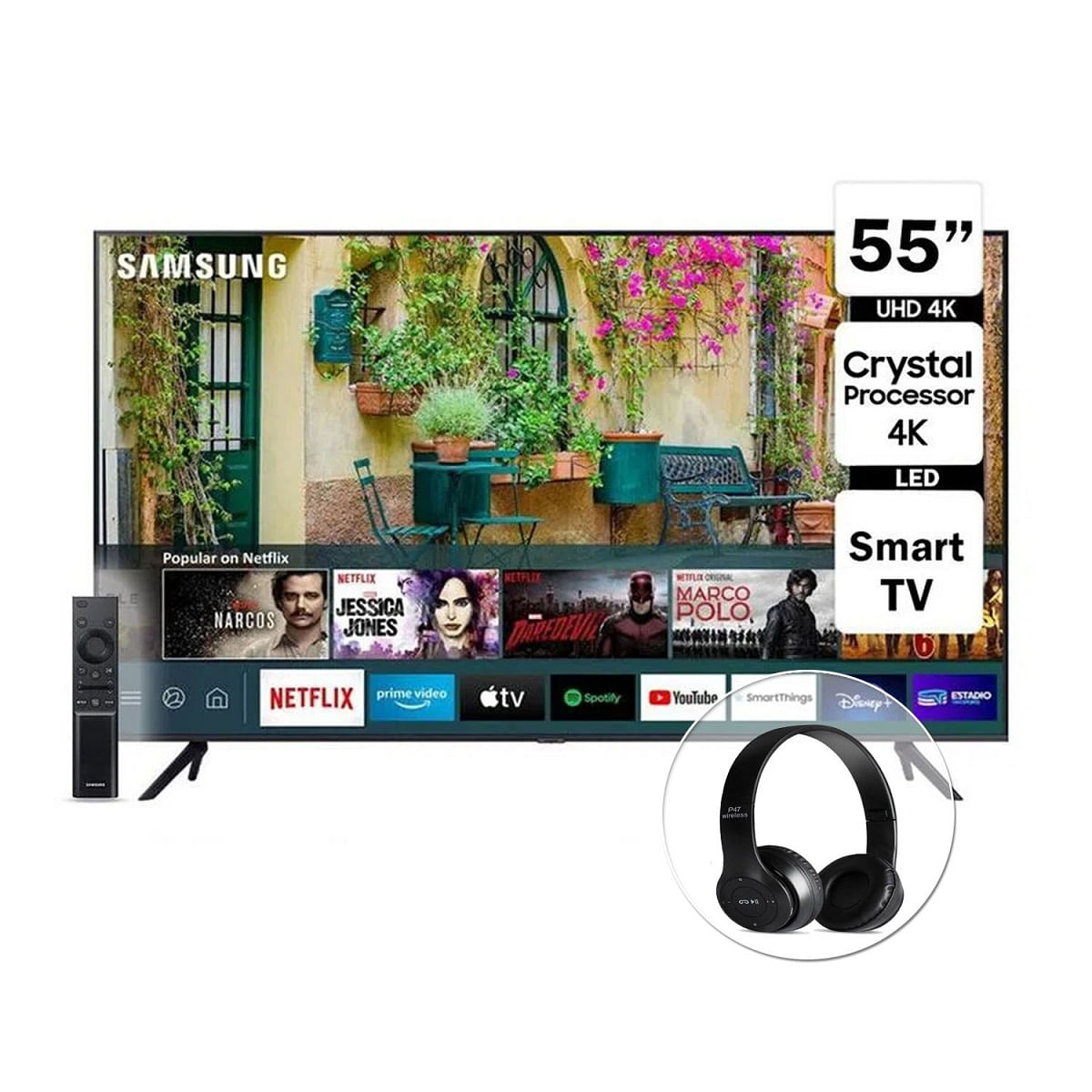 Televisor Crystal Samsung 55AU7000" 4K UHD Smart TV +Audífono P47N