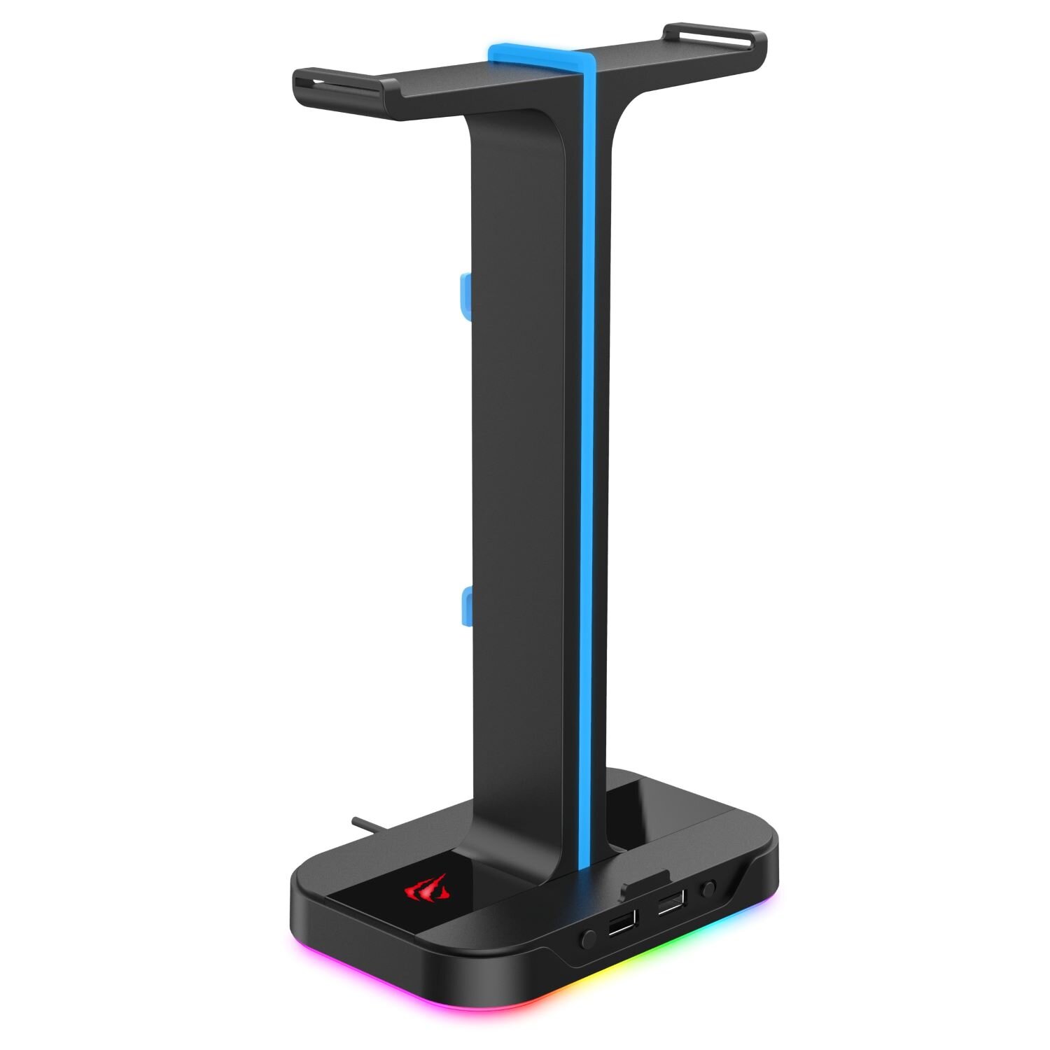 Soporte Gamer para auriculares RGB con doble suspensión y 2 puertos USB Havit TH650 C/Negro