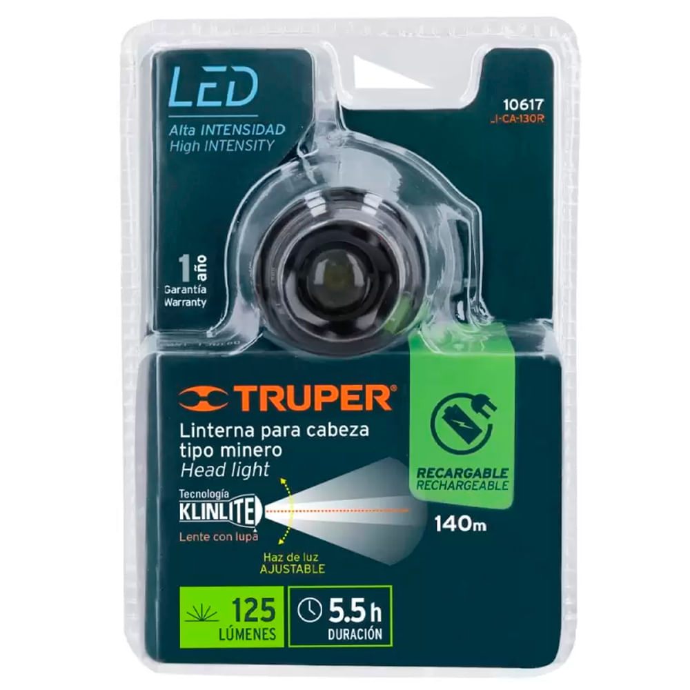 Linterna para la cabeza c/correa 125LUM recargable 10617 Truper - Promart 10617 truper
