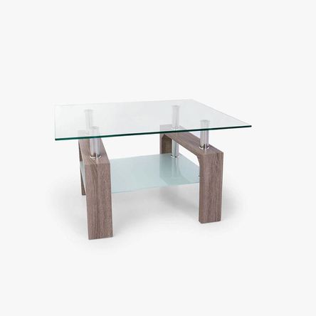 Mesa de Lado Vidrio con Patas Roble Mesa de Lado Vidrio con Patas Roble