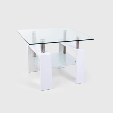 Mesa de Lado Vidrio con Patas Blanco Mesa de Lado Vidrio con Patas Blanco