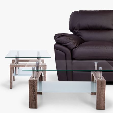 Juego de Mesa de Centro + Mesa de Lado Roble Juego de Mesa de Centro + Mesa de Lado Roble