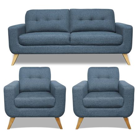 Juego de Sala Mafer 3-1-1 Azul Acero Juego de Sala Mafer 3-1-1 Azul Acero