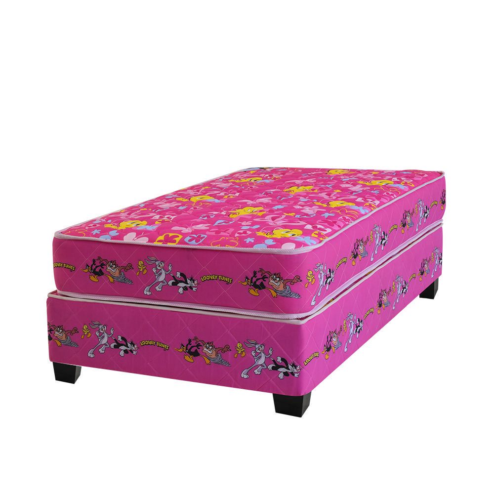 Cama Americana Forli Looney Tunes Rosa 1.5 Plazas + 1 Almohada + 1 Protector Cama Americana Forli Looney Tunes Rosa 1.5 Plazas + 1 Almohada + 1 Protector