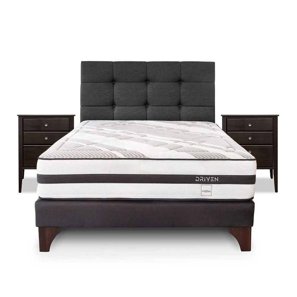 Set Cama Driven Issey Grafito 2 Plazas + 2 Almohadas Memory Max