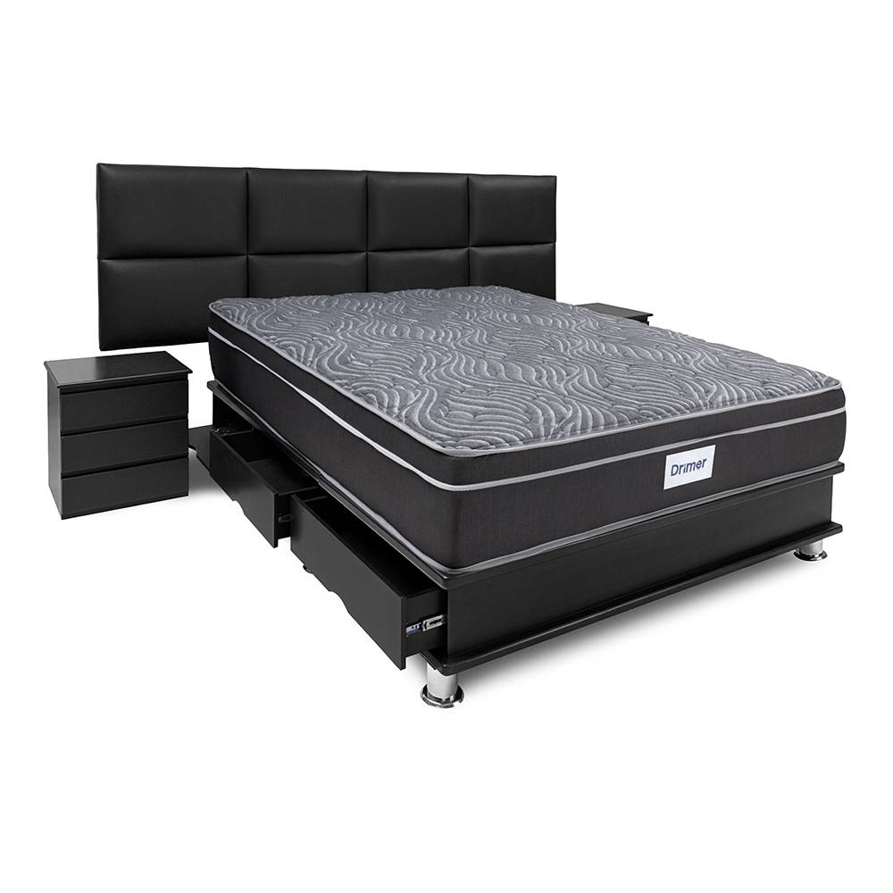 Dormitorio Con Cajones Kaela Ventus King +  2 almohadas + Veladores