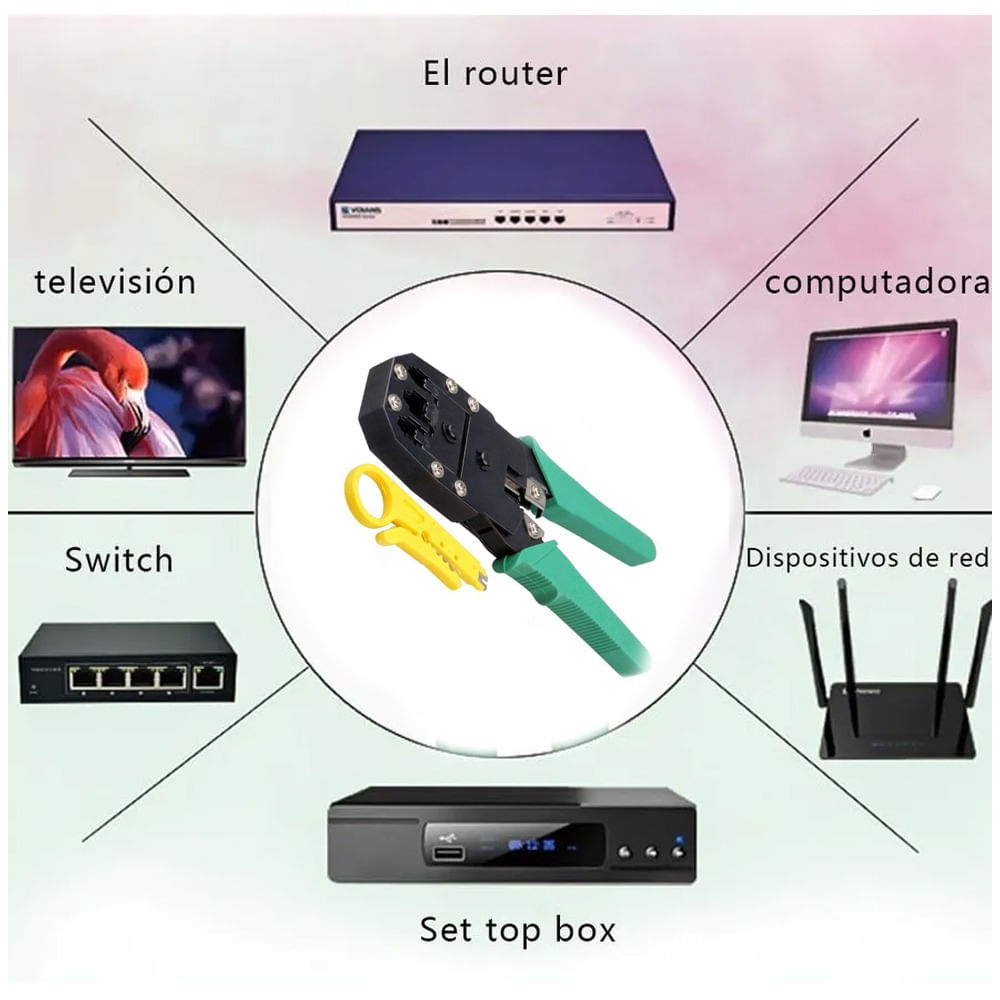 3 en 1 Crimpeador Ponchadora RJ45 Cable de Red + Pela Cable 4p 8p 6p