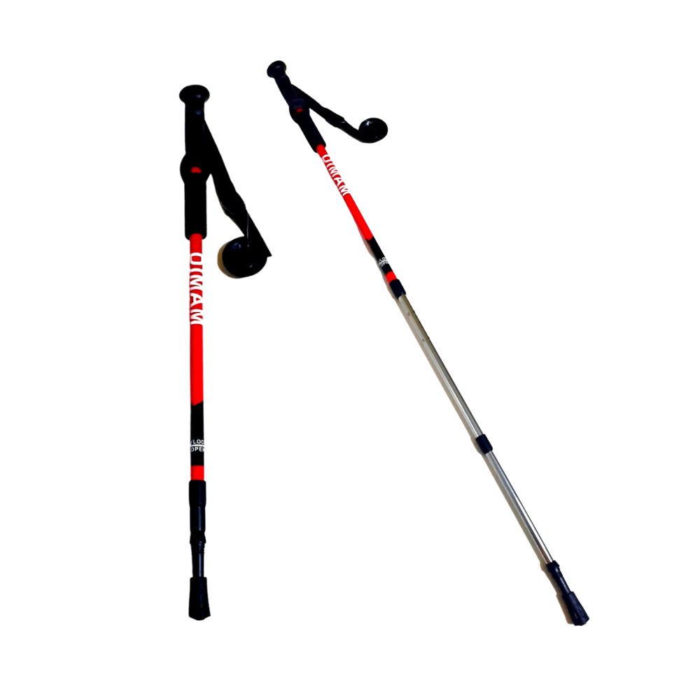 Bastón Trekking Mango Recto Con Antishock Diman C/ Roseta rojo