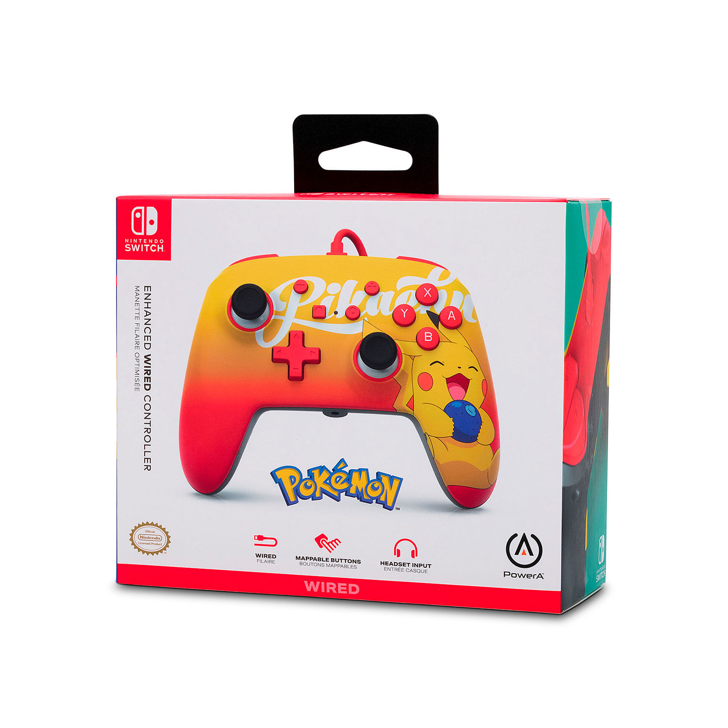 Mando Enhanced Wired Controller Powera Oran Berry Pikachu Nintendo Switch